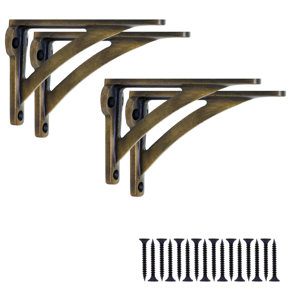 Eduwurxs Ironbridge Cast Iron Antique Brass Shelf Brackets | Heavy Duty Wall Brackets For Shelves | Rustic Supports For Kitchen, Living Room & Outdoo 5000986356783