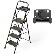 KINGRACK 4 Step Ladder, Step Ladder 4 Step Folding with Tool Tray and Handrails, Lightwight Household Ladder for Your Kitchen, Pantry, Closets, Offic