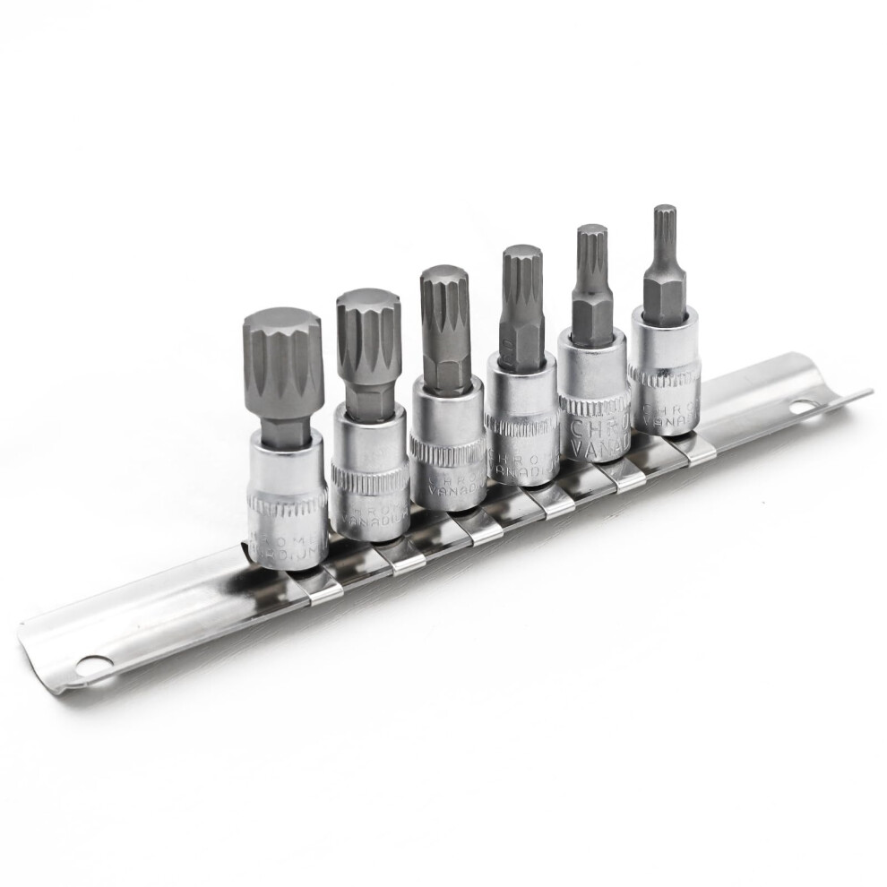 Dakcos 6Pcs Spline Socket Set, M4-M12 For 1/4" Drive, Xzn Triple Square Spline Bit Set, S2 Alloy Steel Bit And Cr-V Drive Socket 5002938688461