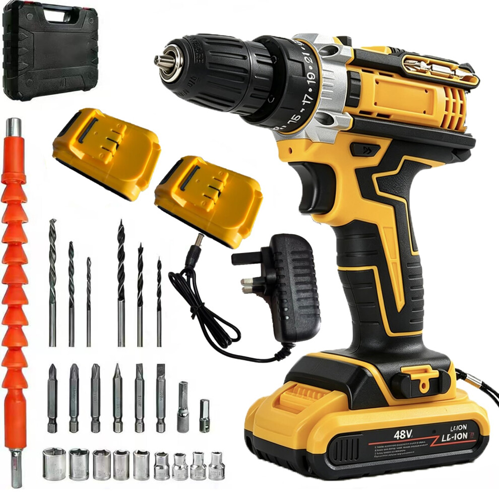 Cordless Drill Driver 21V, Cordless Hammer Drill Set, 42N.m Battery Drill, 25+3 Torque Set, 2-Speed, Led Light, 2.0Ah Battery, 24Pcs Electric Drill S 5003439303044