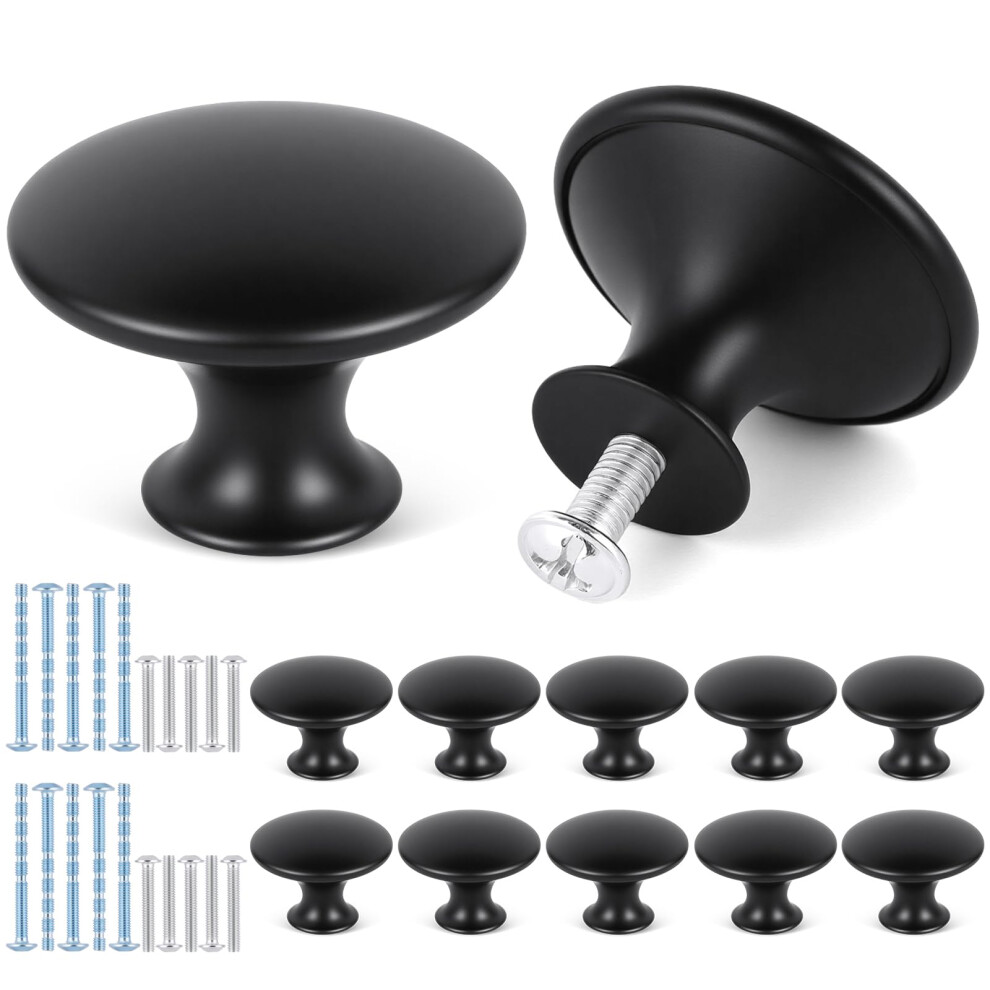 Osdue 10 Pcs Black Cabinet Knobs, Single Hole Cupboard Handles, 30Mm Round Mushroom Aluminum Alloy Door Knob With Screws For Cupboards Draws Kitchen 5002433973574