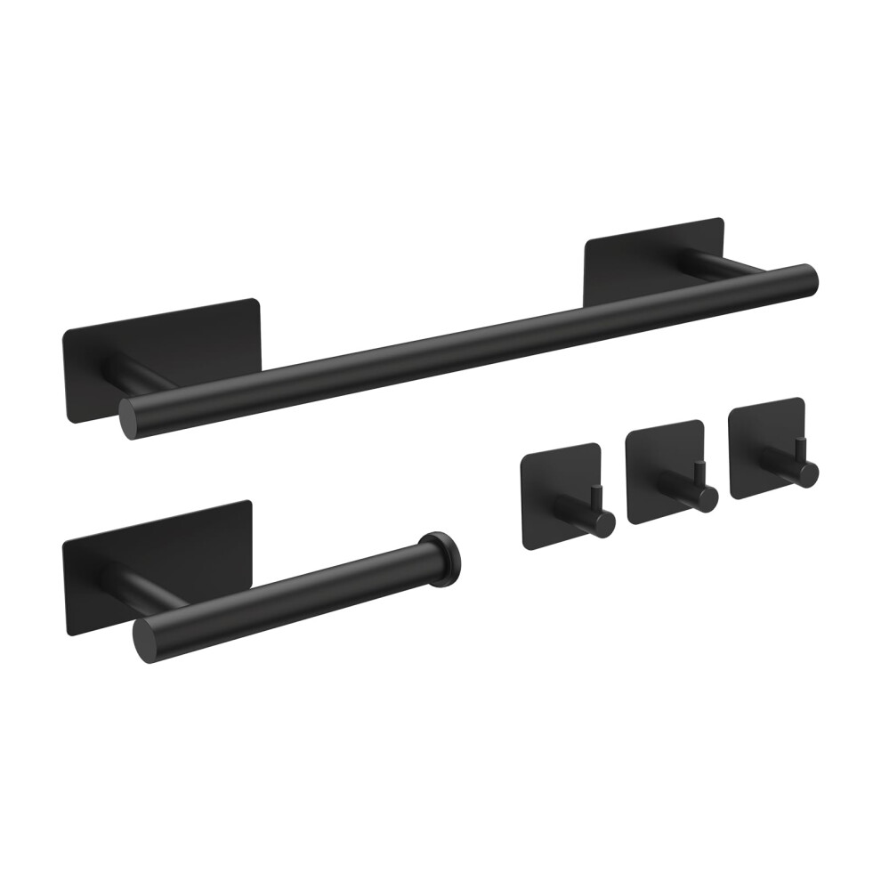 Ibergrif 5Pcs Bathroom Accessories Set, Black Toilet Roll Holder, Towel Rail, Hook, Wall Mounted Or Self Adhesive, No Drilling M34452b 5006957776260