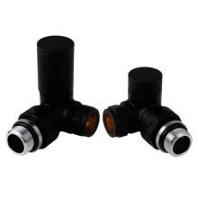 VANCOCO Matte Black 1/2"15mm Corner Radiator Valve Round with Lockshield, Manual Radiator Valve Standard Connection for Heated Towel Rail and Centra