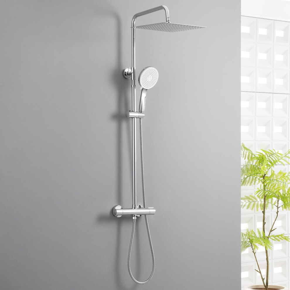 Derw Thermostatic Shower Mixer Set, 12" Rain Shower Head And 5-Mode Handheld Shower, 124Cm Shower Riser, Thermostatic Shower Mixer Bar (Solid Brass) 5005161477864