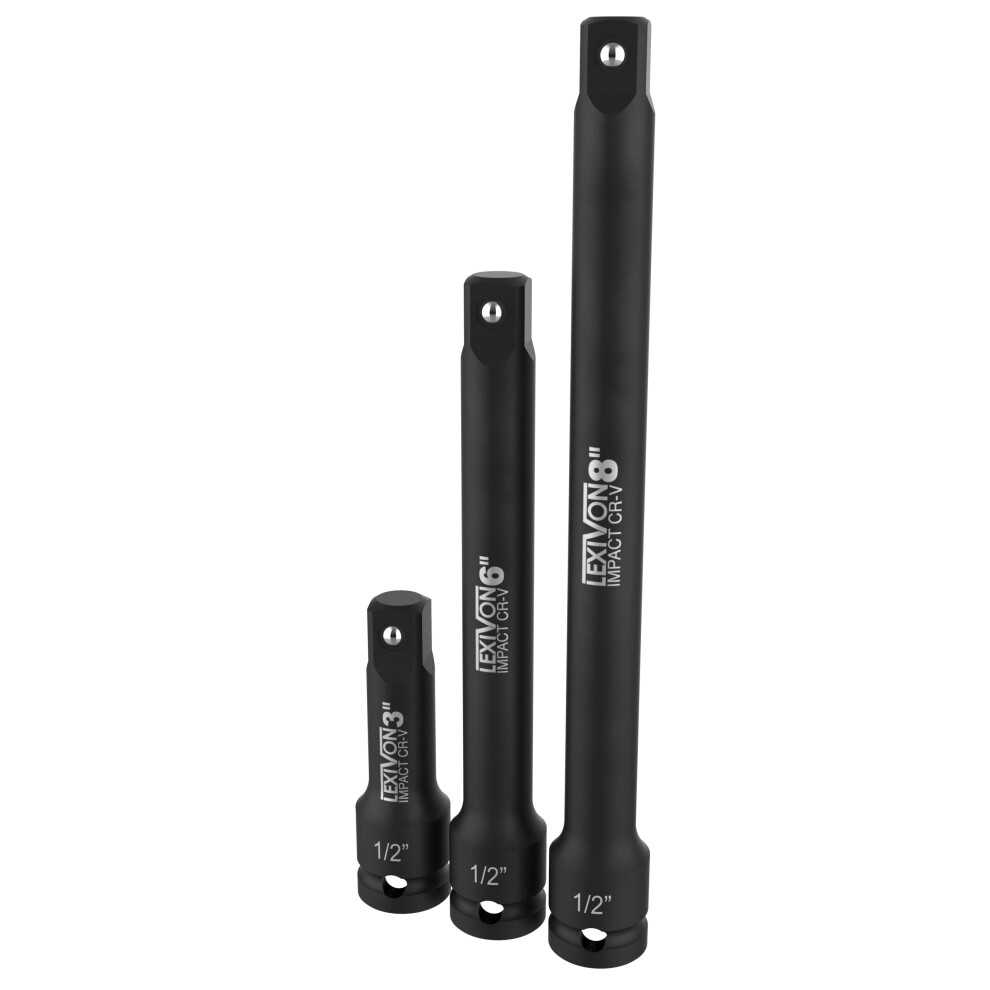 Lexivon Impact Driver Extension Bar Set, 1/2" Drive | Hardened And Heat Treated Chrome Vanadium Steel | 3-Piece Set 3, 6, And 8 Inch Long (Lx-115) 5006840010204