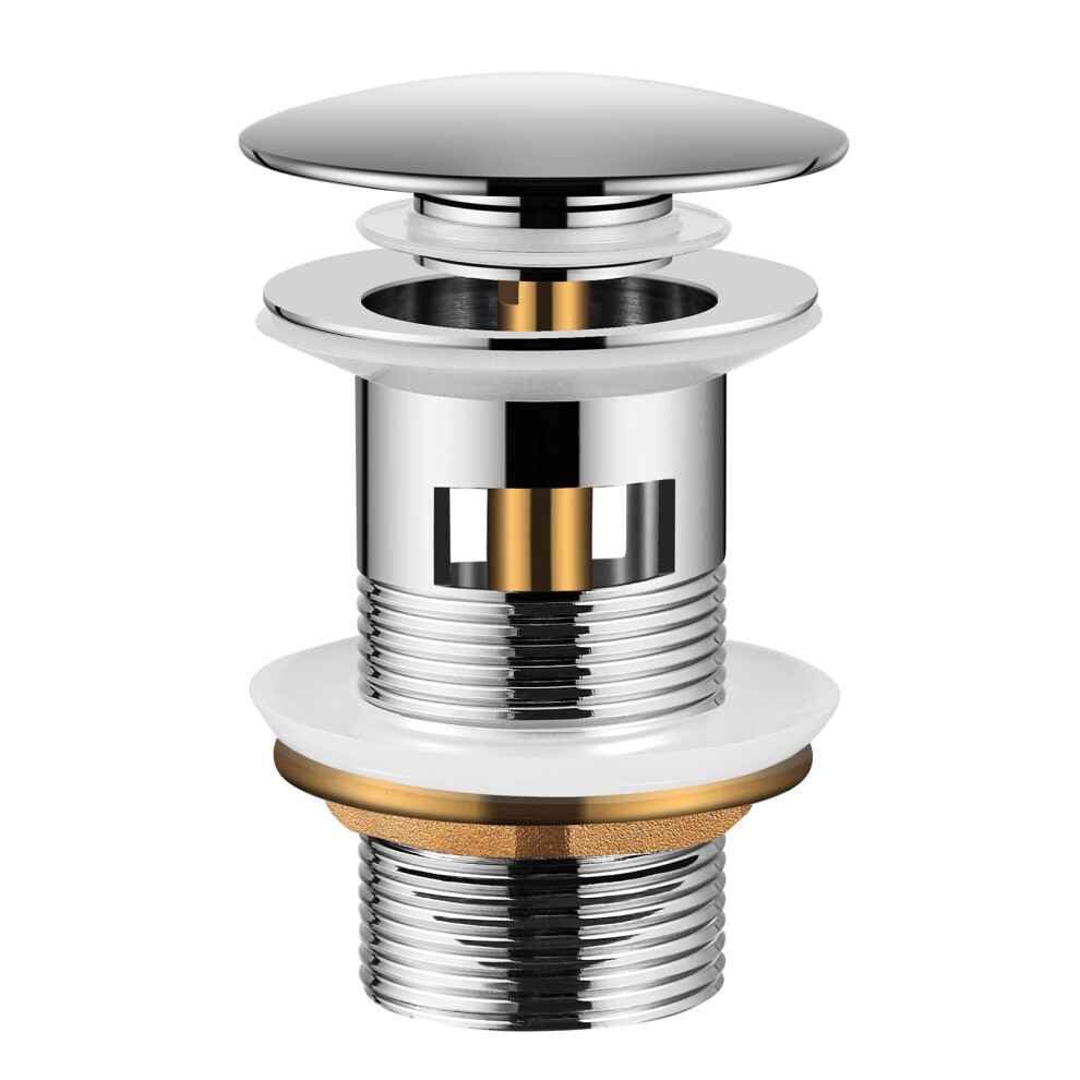 [Push Button Design] Hapilife Modern Brass Clicker Clack Sprung Plug Bathroom Sink Basin Pop Up Waste Slotted With Overflow 5001880310765