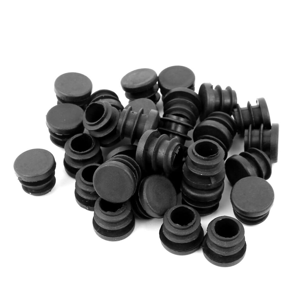 Ta-Vigor 30Pcs Round Plastic Tube Inserts 15Mm Chair Leg End Caps, Black Pipe Cap Furniture Plug Protectors, Blanking End Caps For Table Chair Feet, 5008994430365