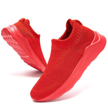 Chaussures de Course à Pied pour Femme à Enfiler en Maille Respirante Baskets de Marche Légères Rouge Taille 40 Semelle