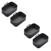 4Pcs Silicone Pot for Air Fryer Reusable Silicone Air Fryer Liner Foldable Basket Air Fryer Rack with Handles Black