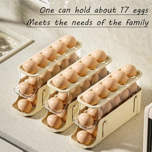3 Tier Foldable Egg Holders,Rolling Egg Holder for Refrigerator,Automatic Rolling Egg Storage Tray,Egg Tray Grey