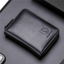 5X BULLCAPTAIN Leather Men Wallet Card Pack Zipper Card Case Holder Credit Card Bag Short Coin Purse Black