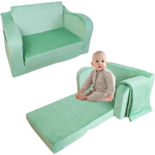 Green 2-in-1 Expandable Foam Kids Sofa with Blanket — kids sofa bed 2 in 1, folding kids sofa, green foam sofa, floor baby bed