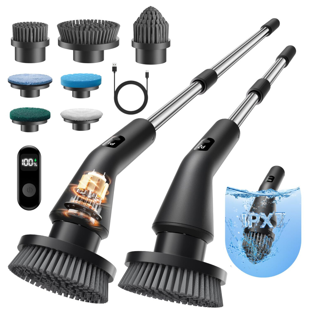 Leebein Electric Spin Scrubber, 2025 Upgraded Electric Cleaning Brush, Ipx7 Waterproof Shower Scrubber With 7 Brush Heads, Extendable Long Handle And 5006948891484