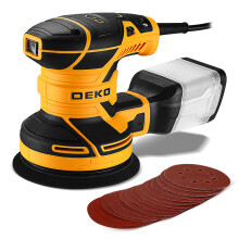 DEKOPRO Random Orbit Sander 300W with 16Pcs Sandpapers, 6 Variable Speed 14000RPM, 125MM Hand Electric Tool, Dust Removal Function, Fit for Woodworki