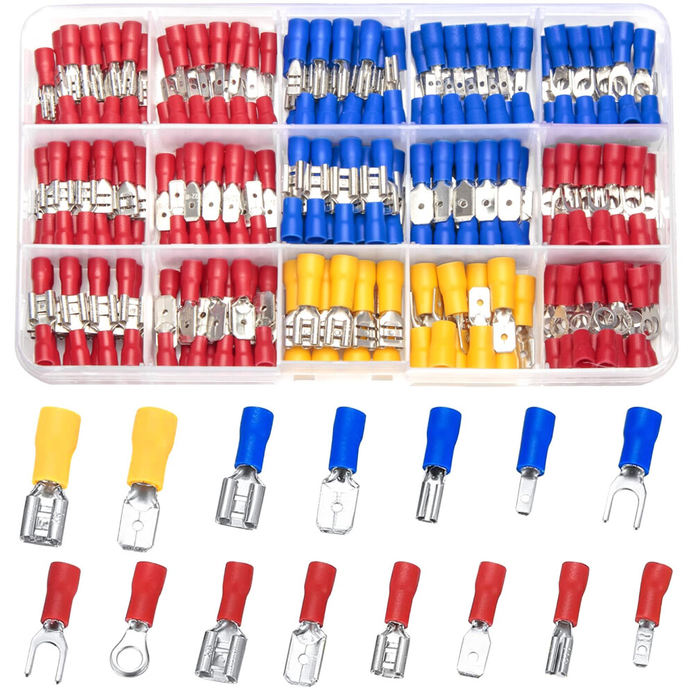 Vwoqiy 280 Pcs Electrical Connectors Assorted, Insulated Crimps Terminals Connectors Kit, Spade Bullet Butt Fork Ring Wire Connectors, Male/Female In 5004955821289