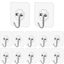 Pubiao Self Adhesive Hooks Heavy Duty Anti-Skid Traceless Sticky Hook for Kitchen Bathroom Clothes Office Ceiling Hanger -12 Pack