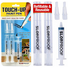 Slobproof Refillable Touch-Up Paint Pen, Pack of 2 -Mess Free Touch Up Tool to Quickly Retouch Small Areas -Precision Brush Tip with Controlled Flow,