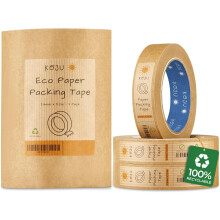 Koju Kraft Paper Packing Tape 24mm x 50m | 1/3/6/36 packs | Eco Friendly & Recyclable Brown Paper Tape for Parcel Packing & Picture Framing | 3 Pack