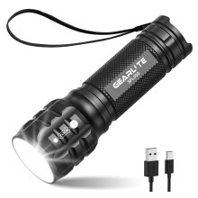 GEARLITE Rechargeable Torch, 2000LM Torches LED Super Bright Adjustable Focus, Waterproof Small Torch with 3 Lighting Modes, LED Torches for Dog Walk