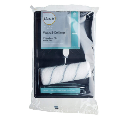 Harris Harris Seriously Good Walls & Ceilings Medium Pile Roller Set | Includes 7" Tray, Frame, 1 x 7" Paint Roller Sleeve