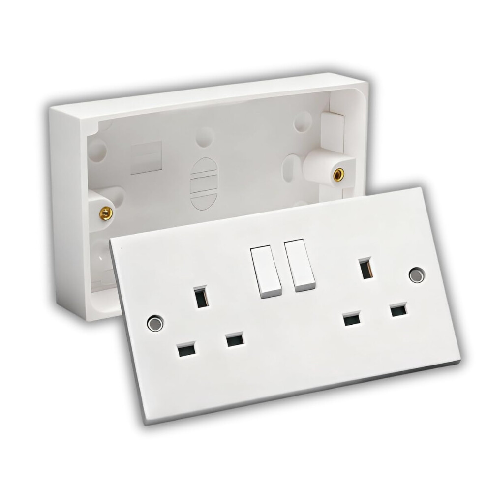 Double Wall Socket & Back Box Pattress. Twin 2 Gang Switched Plug Electrical 5006662897724