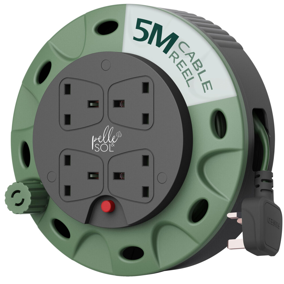 Photos - Cable (video, audio, USB) Pelle & Sol 5m Extension Lead Cable Reel with 4 Sockets - Heavy Duty 3120W Power Extension Cable with Overheat Protection fo