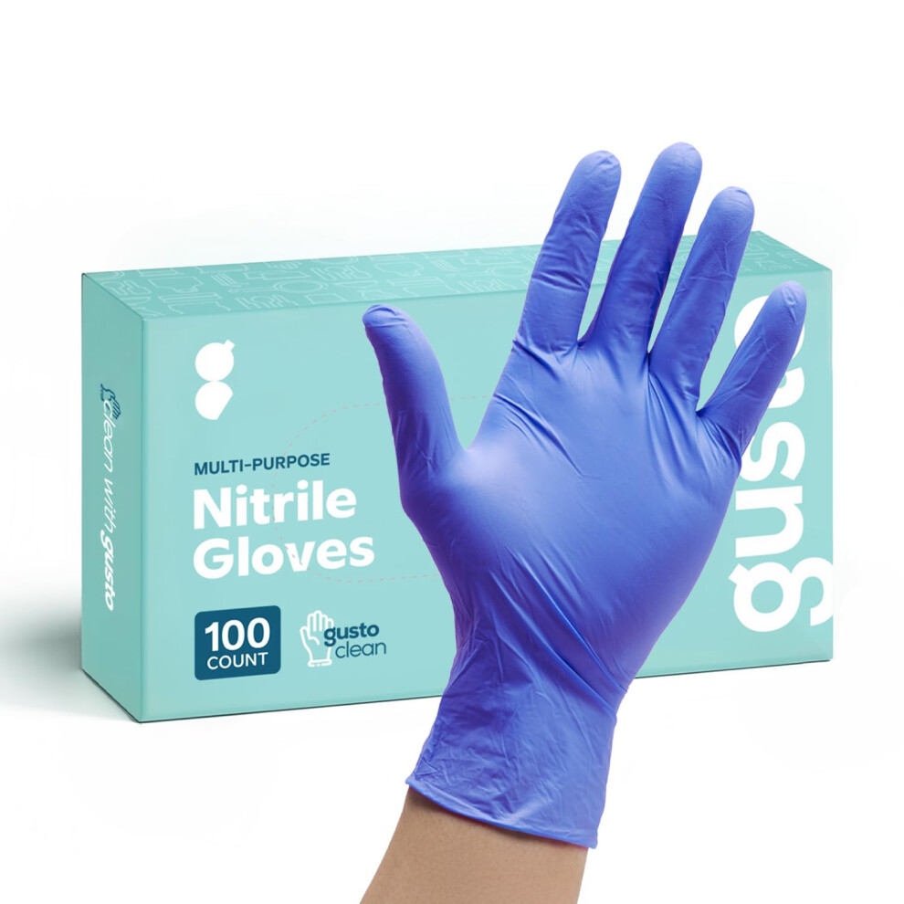 Gusto [100 Count] Blue Nitrile Gloves, Disposable Gloves - 4 Mil, Latex & Rubber Free, Non-Sterile Powder Free Gloves - Large 5003090707946