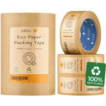Koju Kraft Paper Packing Tape 48mm x 50m | 3 pack | Eco Friendly & Recyclable Brown Paper Tape for Parcel Packing & Picture Framing