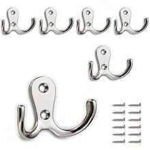 PAIDASHU 6-Pack Double Coat Hooks, Metal Hooks, Wall-Mounted Coat Hooks with Screws for Hanging Clothes, Hats, Towels, Keys, Kitchenware, for Living