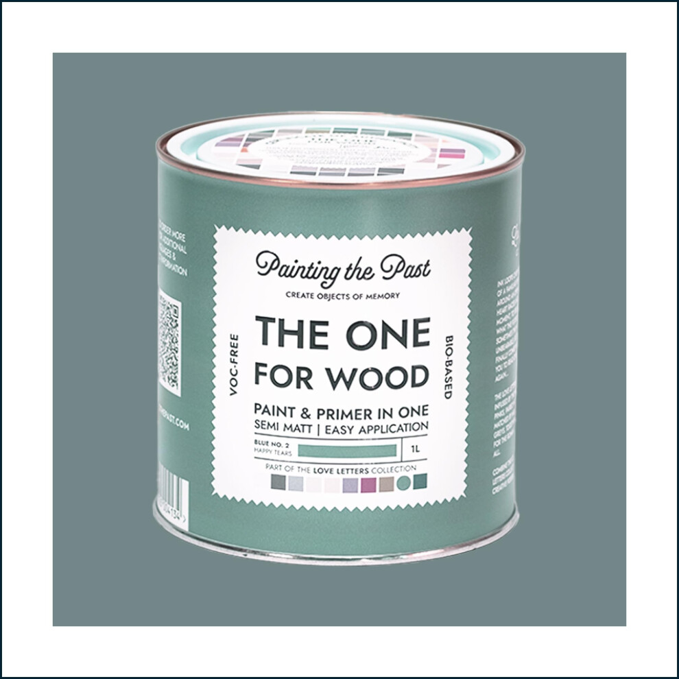The One For Wood Paint & Primer 1L Blue No. 2 Happy Tears | Semi Matt Finish, Bio-Based & Voc-Free Formula For Wooden Furniture & Surfaces | Durable 5009045661295