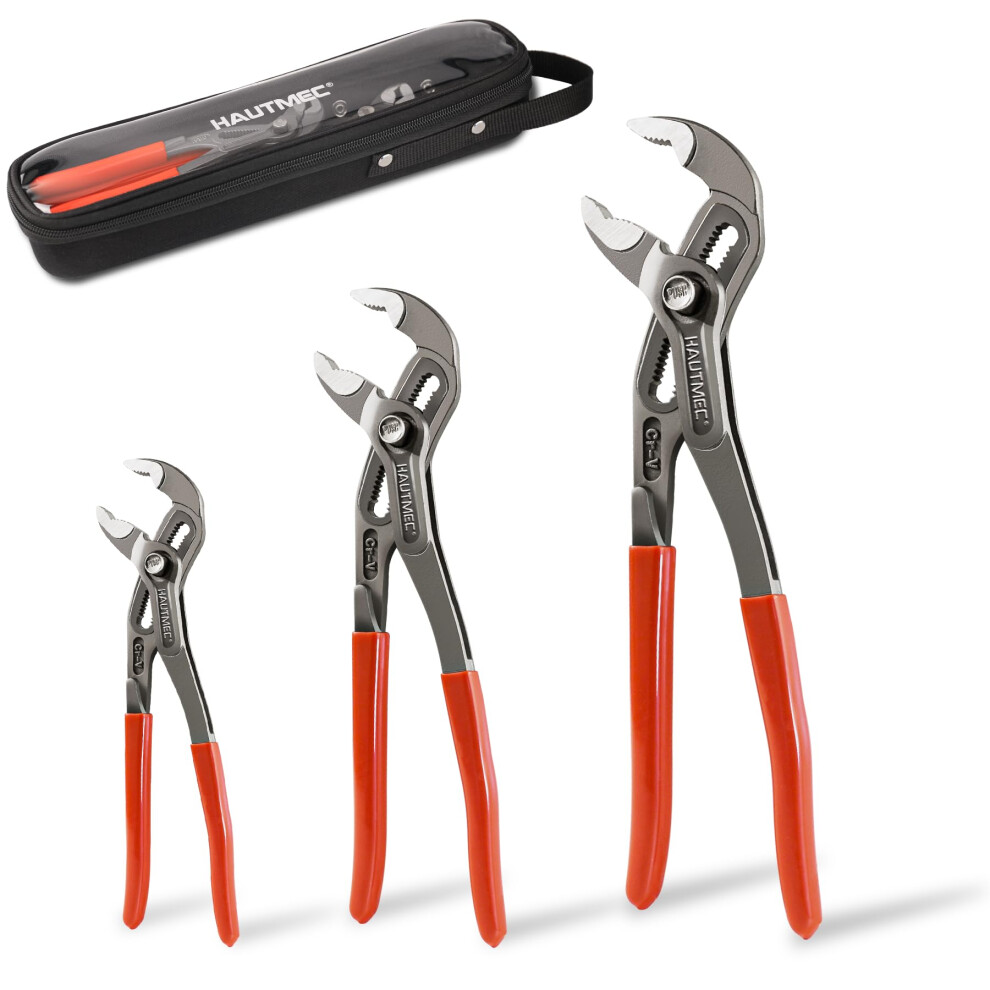 Hautmec 3 Pcs Water Pump Pliers Set(180Mm & 250Mm & 300Mm), Fast Adjustable Tongue And Groove Joint Pliers Tool Set,V-Jaw With Comfort Grips, Plier R 5002938689123
