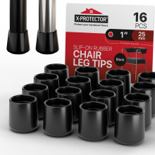 X-Protector Rubber Chair Leg Caps - 16 PCS 25mm Non-Slip Rubber Feet for Furniture - Black Chair Leg Covers - Keep Furniture in Place!