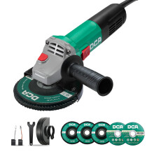 DCA Angle Grinder, 115mm, 860W Cut Off Tool Corder Grinder, 11,800 RPM with 2 Safety Guards, 6-Piece Discs (2 Cutting/2 Grinding/2 Flap Discs), Profe