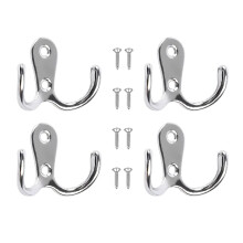 Yesmin 4 Pcs Double Prong Robe Hooks, Dual Coat Hooks Wall Mounted Hanging Clothes for Bathroom Bedroom Door Wall Retro Metal Cloth Hanger Double Coa