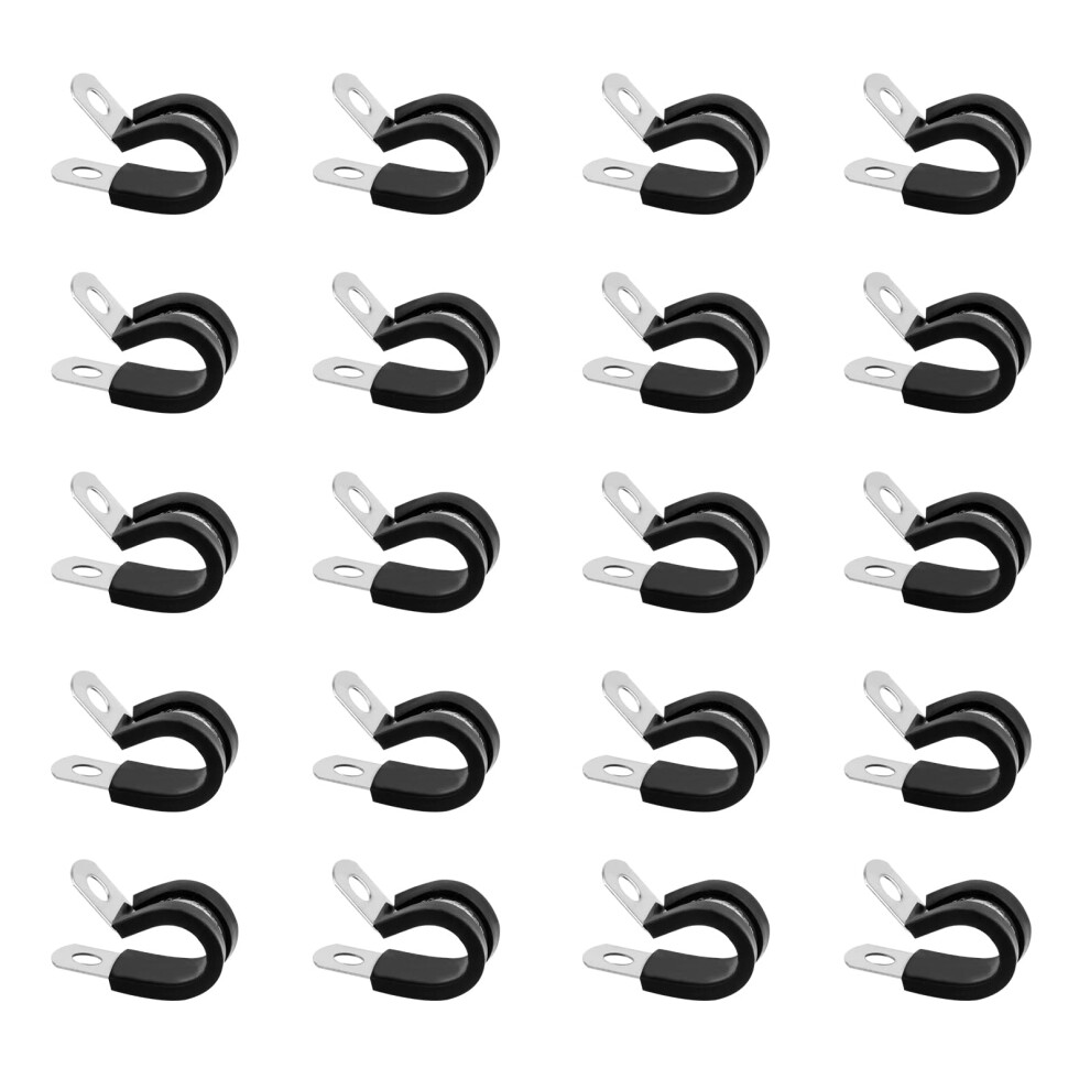 Stainless Steel Rubber Lined P Clips Assorted, 30 Pcs 8Mm Hose Pipe Clamps, Hose Conduit Clips, Rubber-Lined P-Clips Metal Wire Cable Clamps For Cabl 5004185994470