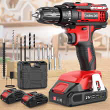 Cordless Drill, Power Drill 21V, Electric Drill Set 42N.m with 2 Batteries 2.0Ah, 10mm Chuck, 2 Speeds, 18+1 Torque, LED Light, 14pcs Drill Set for G
