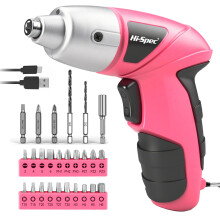 Hi-Spec 27 Pc Electric Screwdriver Pink 3.6V with 23 Drill Bits Set, Rechargeable Battery, LED Light & Cordless Screwdriver – Ideal for Home, Office