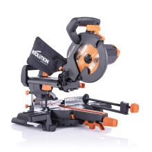 Evolution Power Tools R210SMS+ Sliding Mitre Saw With Multi-Material Cutting, Cuts Wood, Metal, Plastic & More, 45 Bevel, 50 Mitre, 230mm Slide, 1