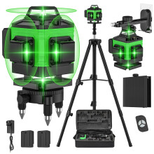 Laser Level Self Leveling 4 x 360, 4D 16 Lines Green Laser Level with 2 x 2400mAh Batteries, Adjustable Tripod, Swivel Base, Remote Control and Wall