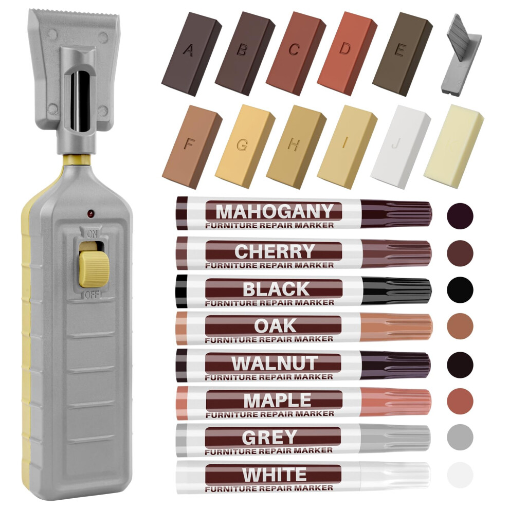 Vinyl Floor Repair Kit -11Pcs Hardwood Laminate Floor Wax With 8Pcs Wood Touch Up Marker, Linoleum Repair Kit Restore Any Scratches, Stains, Cracks, 5008786273309