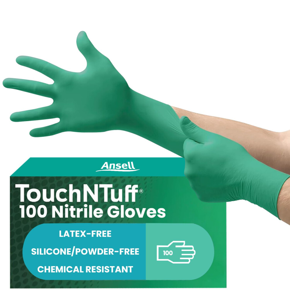 Ansell Touchntuff 92-600, Nitrile Disposable Gloves, Food Grade Approved, High Protection Chemical Gloves, Latex Free, For Professional Use, Green, L 5000385736698