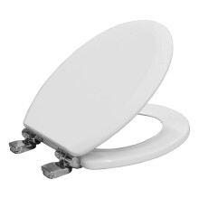 BEMIS Chicago Ultra-Fix White Toilet Seat. Soft Close Toilet Seat with Easy Lift Chrome Plated Hinges. Wooden Material for Easy Clean, Universal & Ea