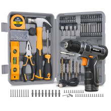 Hi-Spec 8V Cordless Drill Set & Home Tool Kit – USB Rechargeable Electric Power Drill Driver, Compact Tool Set with Essential Accessories, Gray, Per