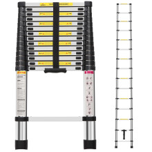 Panana Telescopic Ladder, 4.4m/ 14.4ft Stainless Steel Extension Ladder, Collapsible Portable Loft Ladder with Non-Slip Feet, Adjustable Height Step