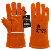 HAVENWARE XtremeHeat Heat Resistant Leather Gloves – Heavy Duty Fireside Safety Gauntlets for Wood Burners, Multi-Fuel Stoves, BBQs, Fire Pits & Piz