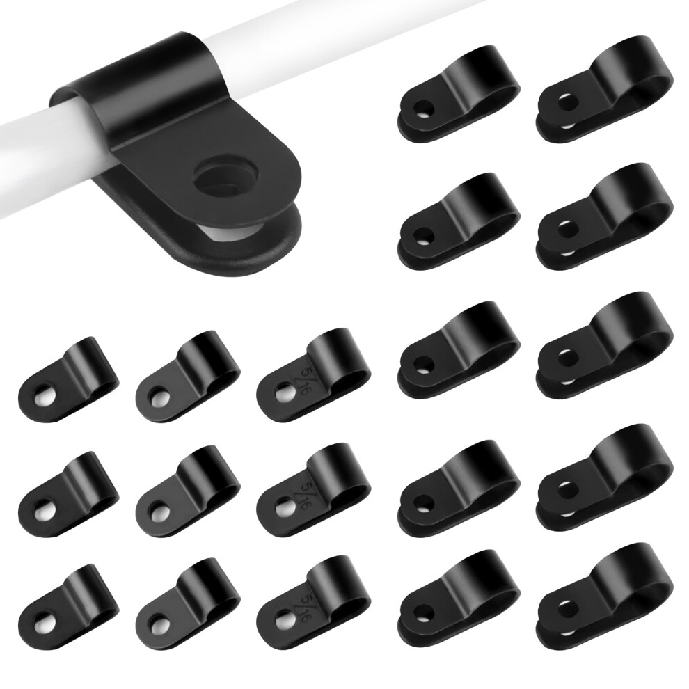 240Pcs R Type Cable Clips, 5 Sizes P Clips, Nylon Cable Cleats, Black Wire Clamp For Electrical Cable Wire Conduit Cable Management 5005093443500