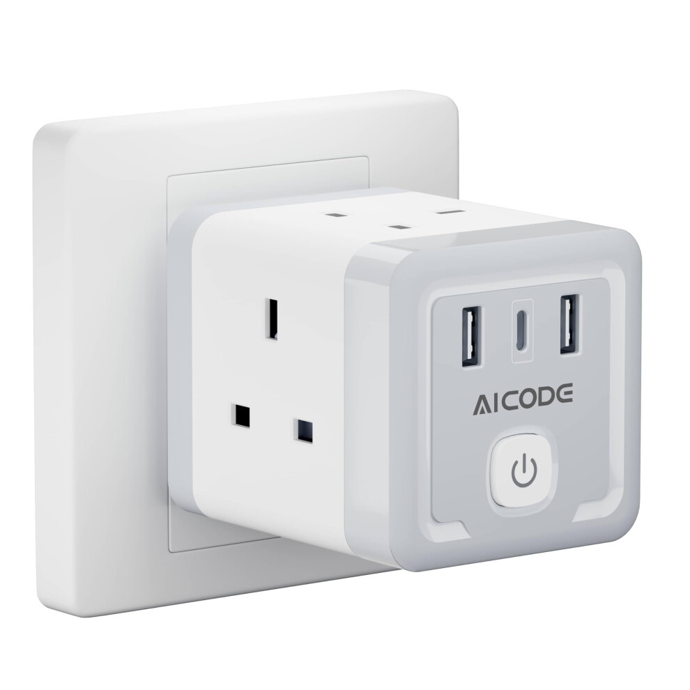Photos - Electrical Wire & Cable Plug Extension Socket with 3 USB, AICODE 4 Way  Multi Plug Adapter UK, Cube USB Wall Plug Socket with Switch, 3 P(13A/3250W)