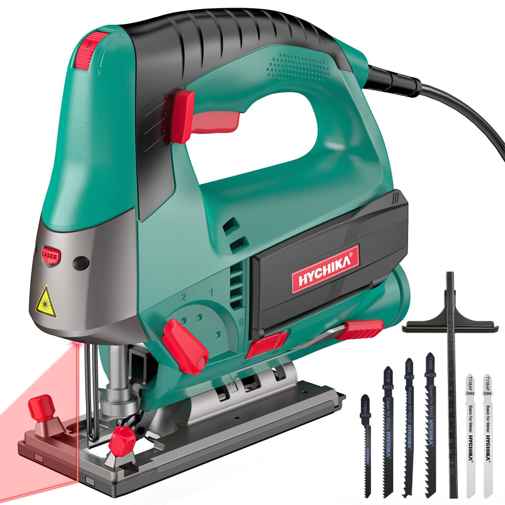 Hychika 800W Jigsaw With Laser Guide - Corded Electric Jig Saw Kit, 6 Variable Speed 800-3000Spm, Max 110Mm Cutting Depth In Wood, 45 Bevel Cut, 6 5008844771273