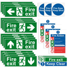 Samamoca 25 Pcs Premium Fire Exit Sign Kit (Right, Left, Up, Down Arrow),Fire Safety Sticker,Fire Signage,Fire Action Notice Sign, Keep Clear, Door K