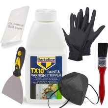 Paint & Varnish Remover for Wood, Metal, Concrete, Glass & DIY Use – 500ml Bartoline TX10 Paint Stripper Kit with Paint Scraper Tool, Dust Sheet, Br